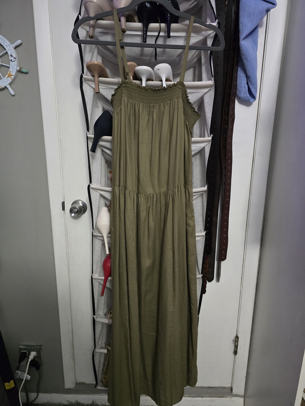 Brand New Old Navy Olive Green Smocked Strap Maxi Dress